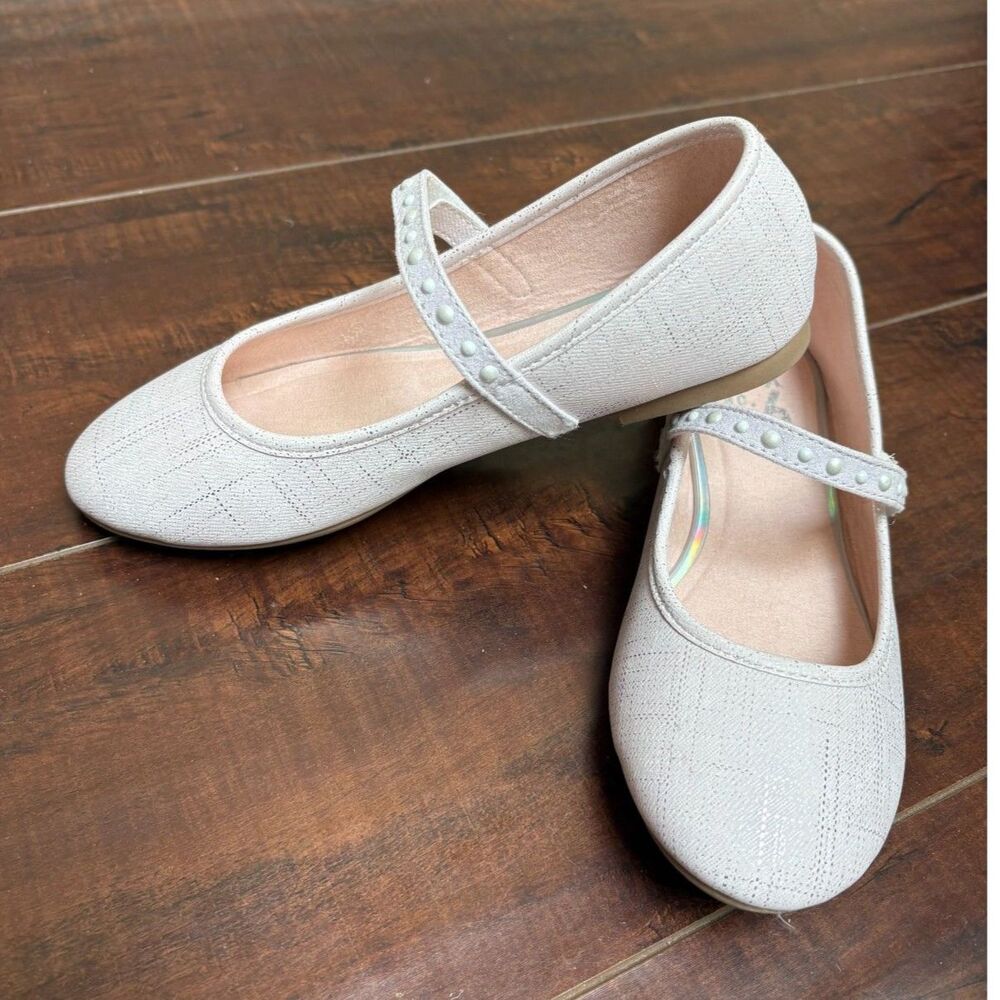 Mix No. 6 Isla White Sparkle Pearl Mary Jane Flats Girl US 2 EU 33 Dressy Shoe